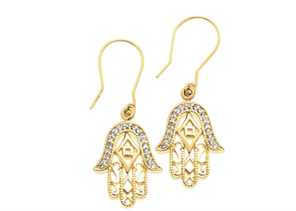 Gold Plated CZ Hamsa Earring